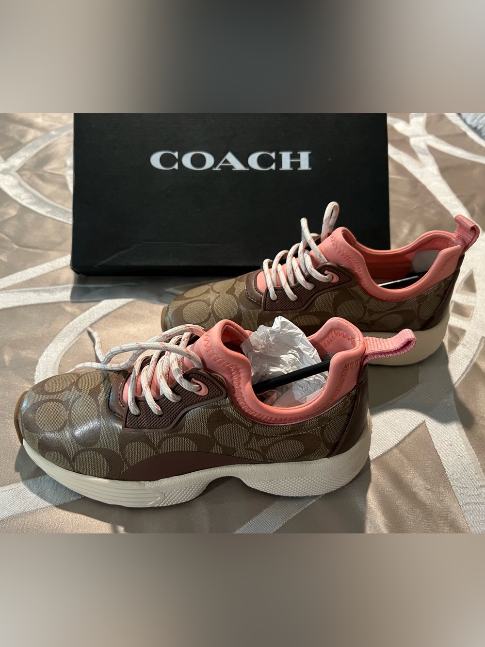 Coach Brown Signature Tech Runner C5774 with Pink Trim